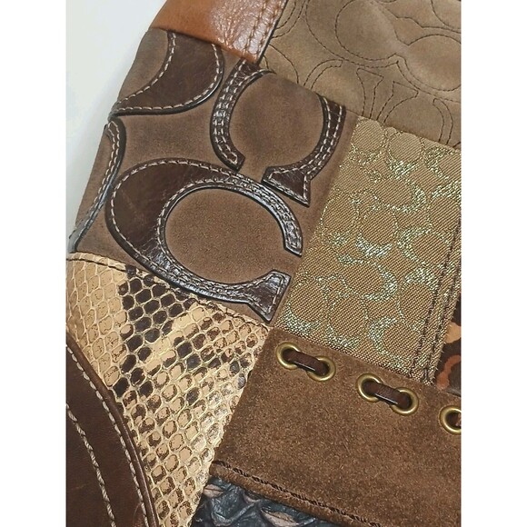 Vtg Coach Patchwork Hobo Bag Brown Leather Suede Animal Print Signature Print - Picture 9 of 16